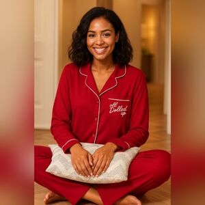 Kate Spade Red Pajama Set with Embroidered Pocket